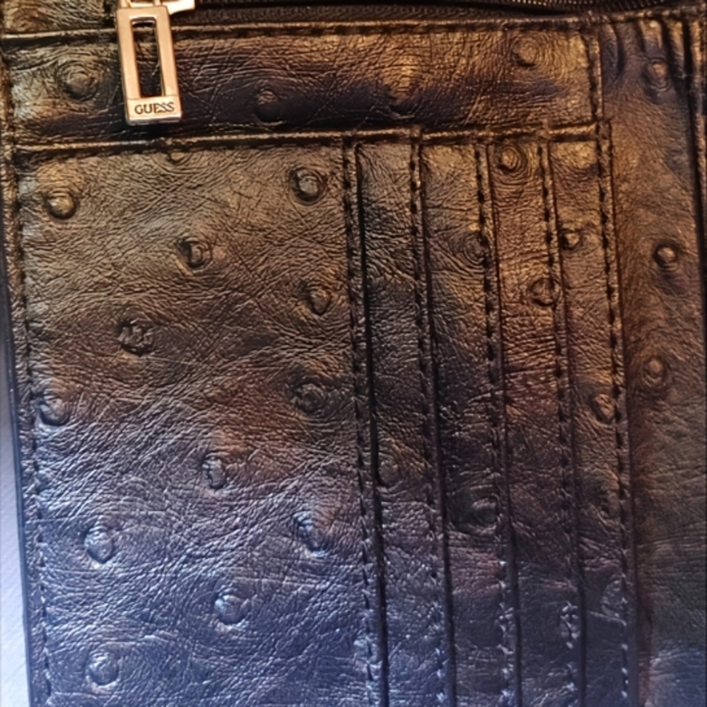 Vintage GUESS Tri-Fold: Ostrich & Python Print Statement Wallet - Picture 2 of 3